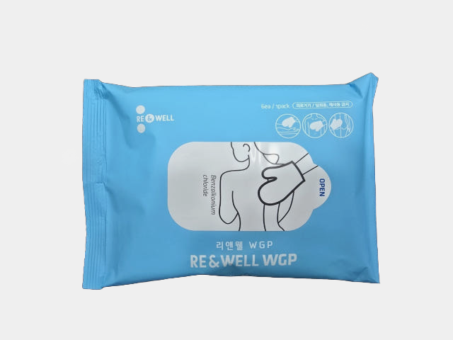 리앤웰 워시글러브 물없이 사용하는 환자용 클렌징 세척장갑 1팩(6매)