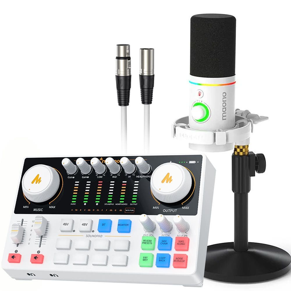 마오노 캐스터 AME2 Gen2 + PD200X 오디오 믹서 블루투스 인터페이스 XLR USB 다이나믹 마이크 스탠드 화이트 패키지1