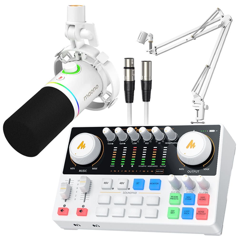 마오노 캐스터 AME2 Gen2 + PD200X 오디오 믹서 블루투스 인터페이스 XLR USB 다이나믹 마이크 스탠드 화이트 패키지2
