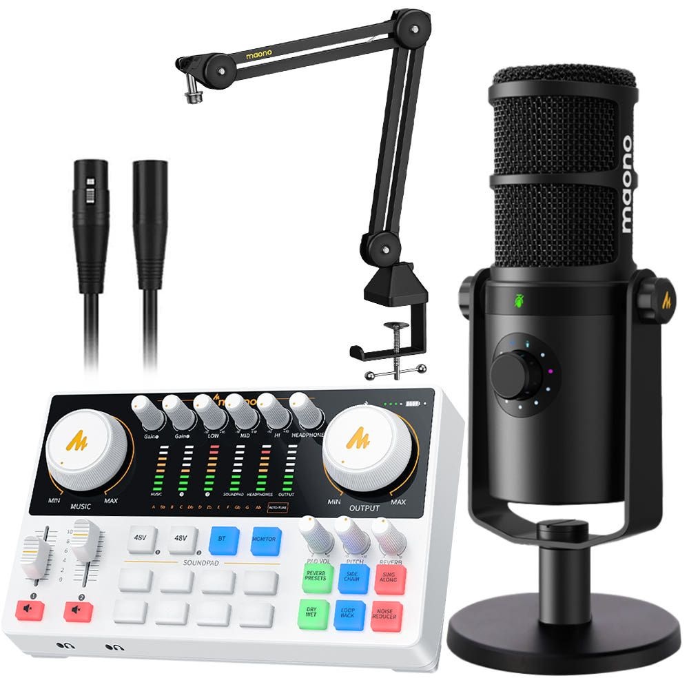 마오노 캐스터 AME2 Gen2 + PD400X 오디오 믹서 블루투스 인터페이스 XLR USB 다이나믹 마이크 스탠드 화이트 패키지2