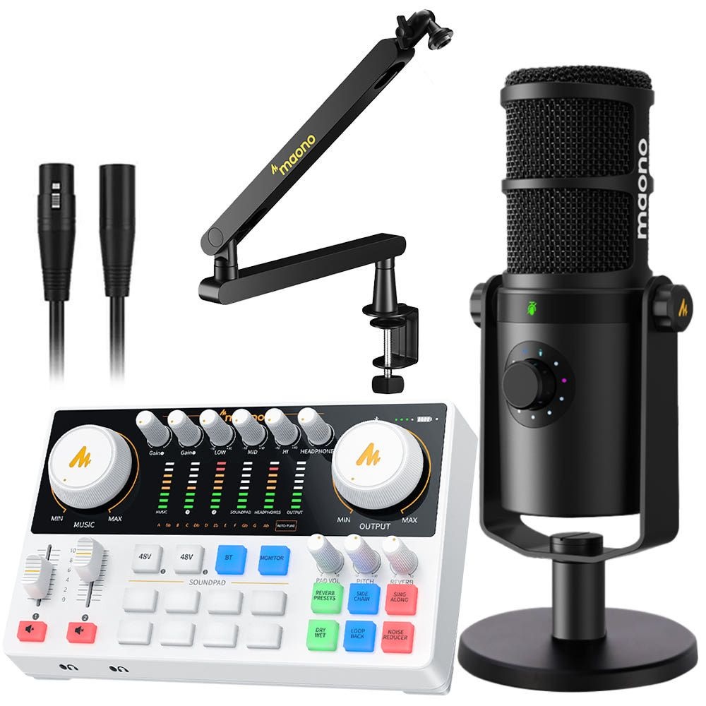 마오노 캐스터 AME2 Gen2 + PD400X 오디오 믹서 블루투스 인터페이스 XLR USB 다이나믹 마이크 스탠드 화이트 패키지4