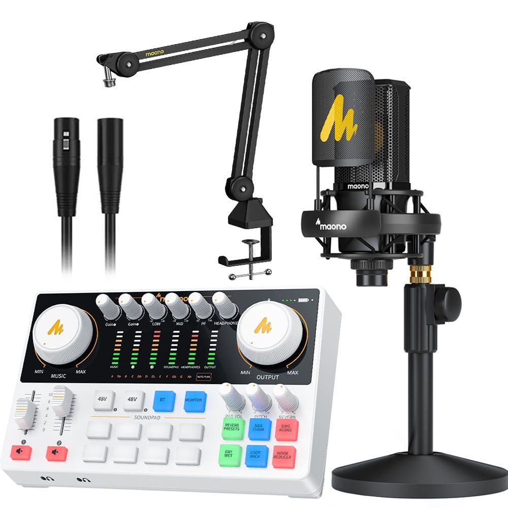 마오노 캐스터 AME2 Gen2 + PM500 오디오 믹서 블루투스 오디오 인터페이스 마이크 스탠드 화이트 올인원 패키지2