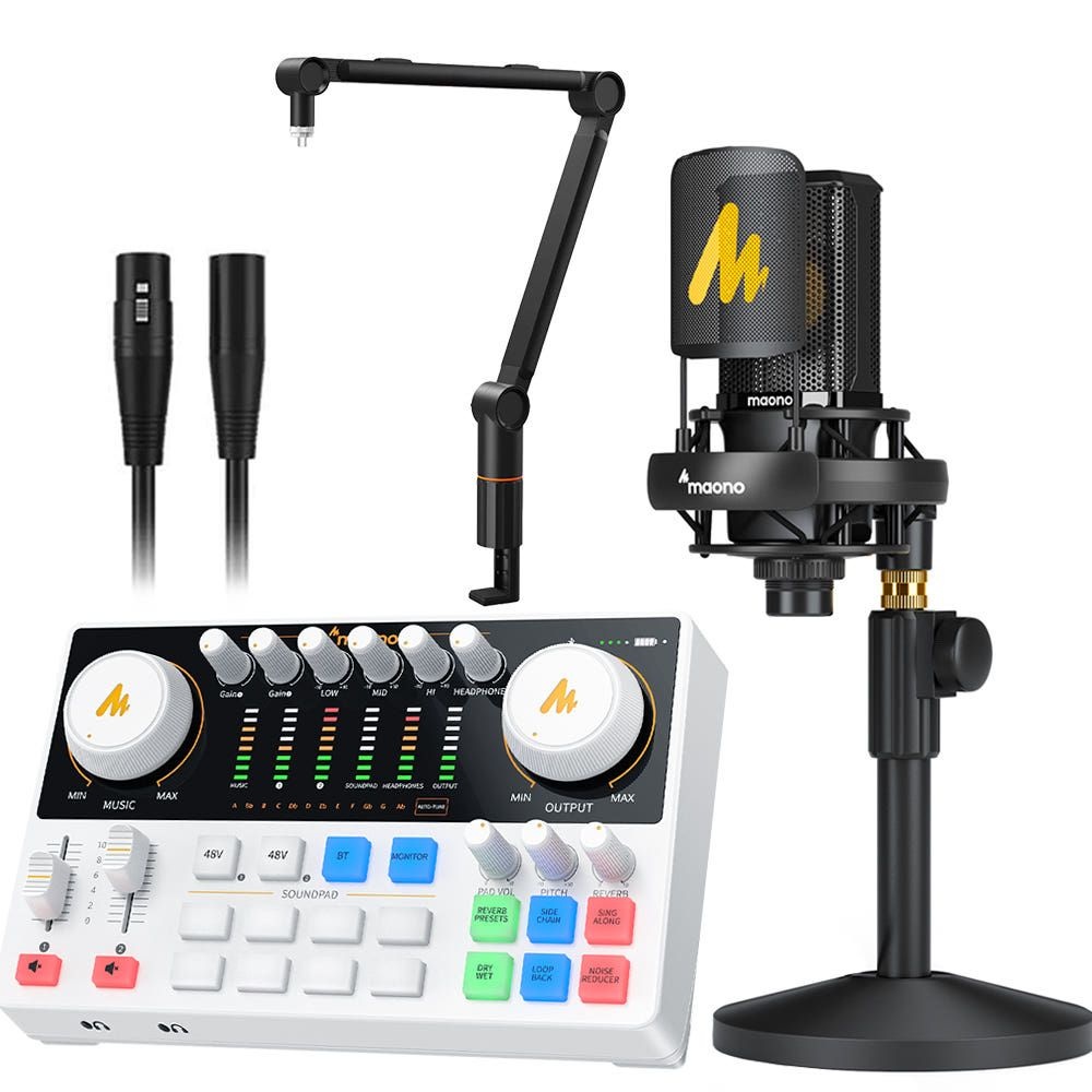 마오노 캐스터 AME2 Gen2 + PM500 오디오 믹서 블루투스 오디오 인터페이스 마이크 스탠드 화이트 올인원 패키지3