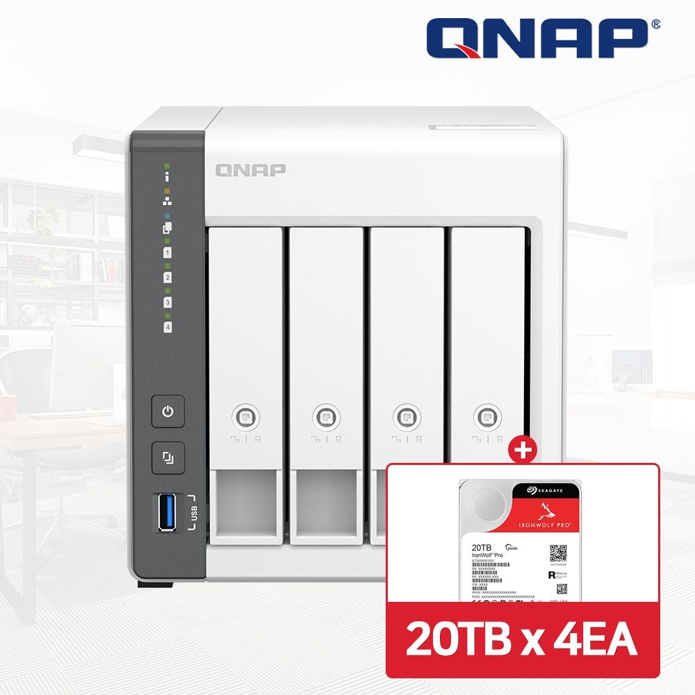 QNAP TS-433-KR NAS 4베이 아이언울프 프로 80TB [20TBx4] HDD 포함