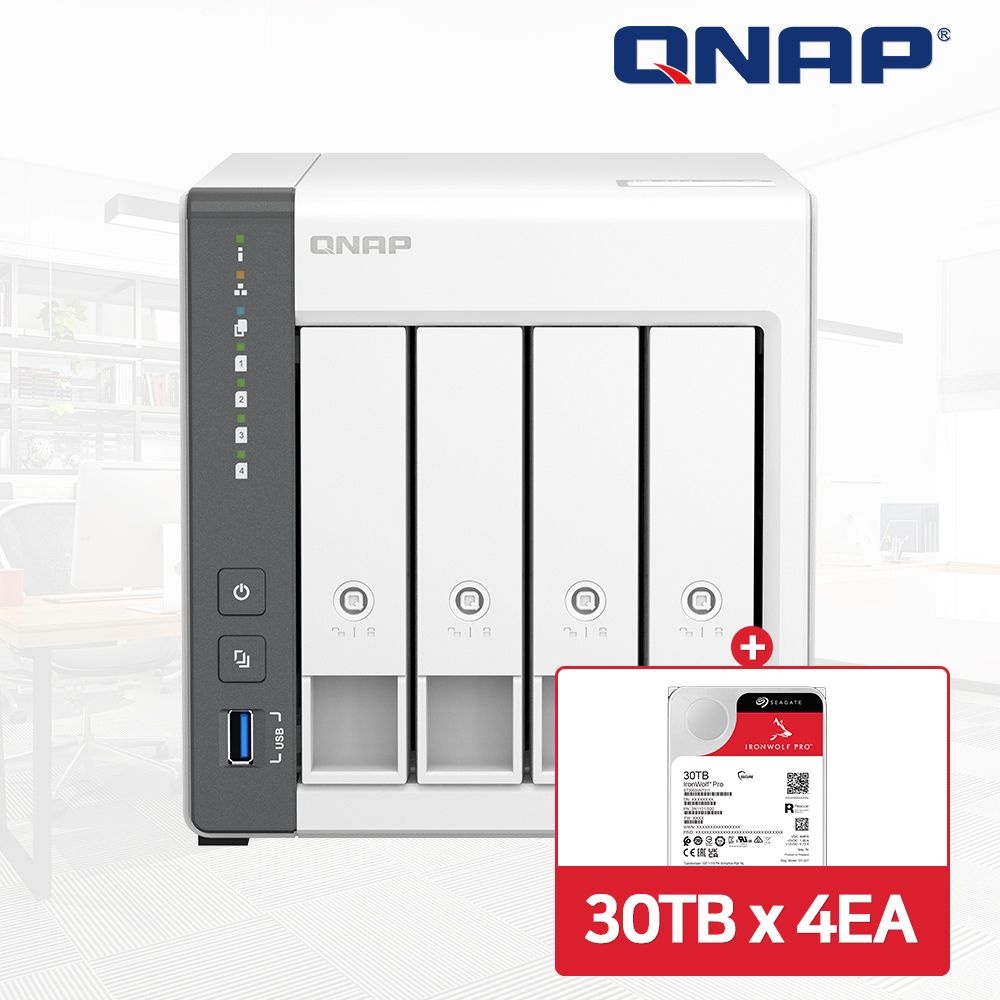 QNAP TS-433-KR NAS 4베이 아이언울프 프로 120TB [30TBx4] HDD 포함