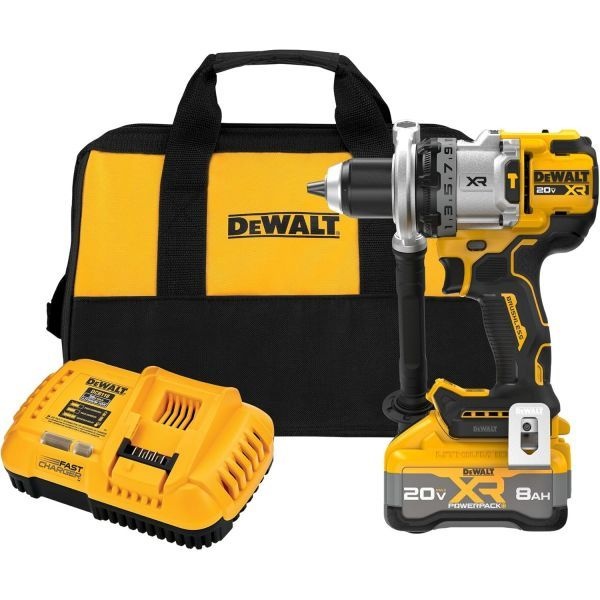 [해외] DEWALT 20V MAX XR 1/2인치 무선 해머 드릴 키트 (8AH 배터리 및 충전기 포함, DCD1007WW1)