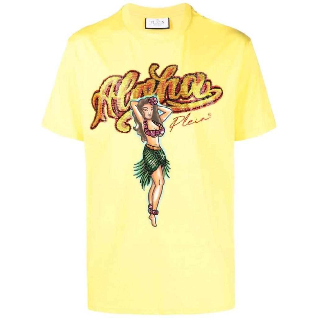 필립플레인 그래픽 프린트 크리스털 장식 티셔츠 SACCMTK6112PJY002N TP423812221