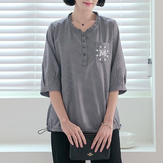 상품상세참조 [엄마옷  모람체크프릴블라우스