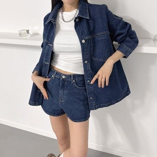 [신상오픈런] |KSD23B4|데님쇼츠 청반바지 루즈핏 진청자켓 셔켓 투피스_20073947_597559