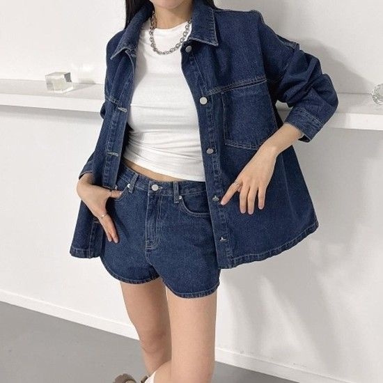 KSD23B4데님쇼츠 청반바지 루즈핏 진청자켓 셔켓 투피스_20073947_597559