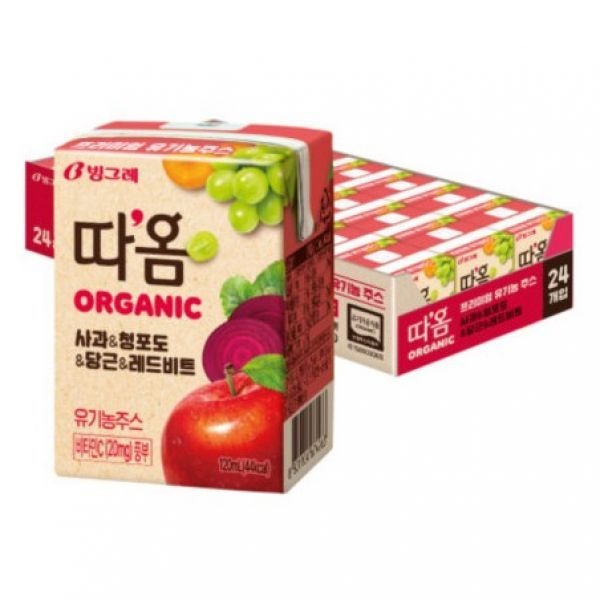 UnKnown 빙그레 따옴 유기농주스 사과 청포도 당근 레드비트 120ml 24팩