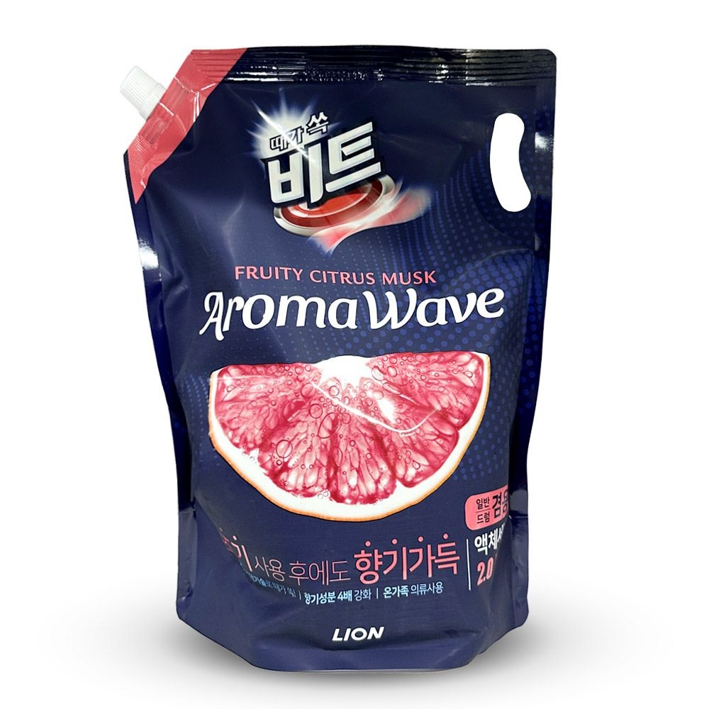 [오늘출발] LION 때가 쏙 비트 아로마 웨이브 시트러스 일반 드럼 겸용 액체 세제 리필 2L