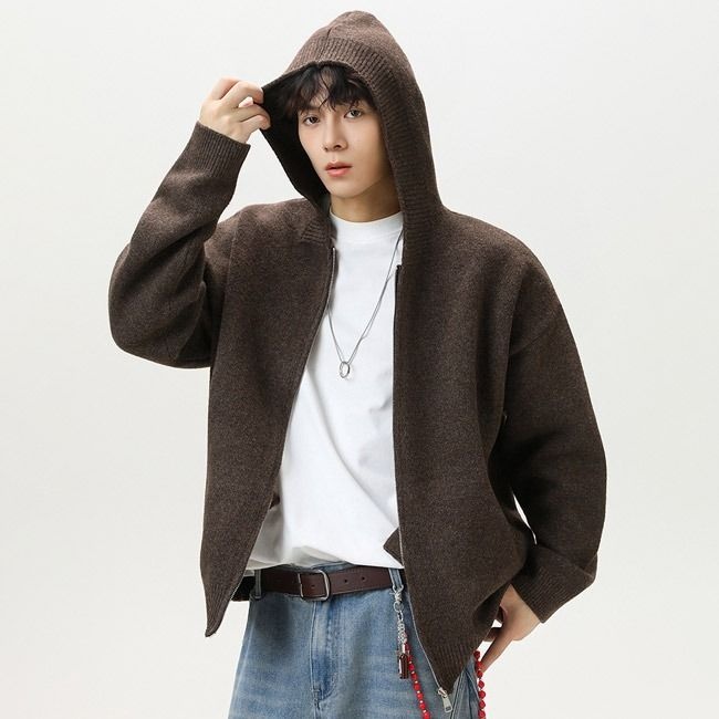 코드 니트 후드집업