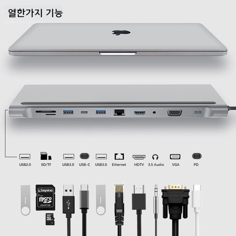 에디터블멀티샵 [해외] 15 IN 1 맥북 LG그램 C타입 도킹 스테이션 HDMI USB 3.0 확장독 허브