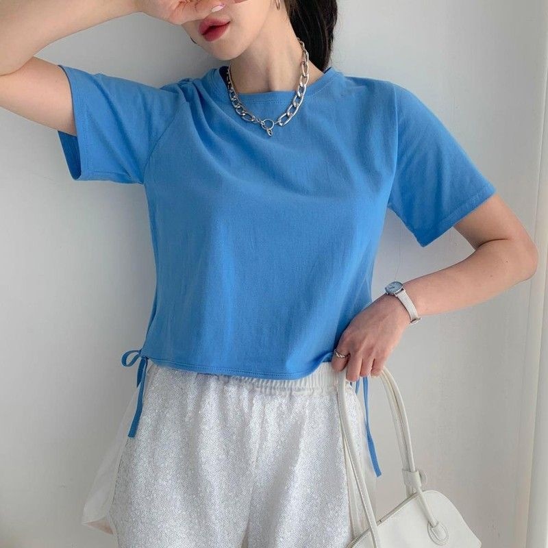 신상오픈런 신상오픈런 므네디 밑단 리본끈 티셔츠 방송댄스복1144355