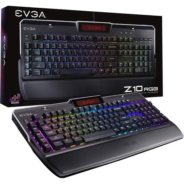 [해외] EVGA Z10 RGB 게이밍 키보드 백라이트 LED 기계식 브라운 스위치 온보드 LCD 디스플레이 매크로 키