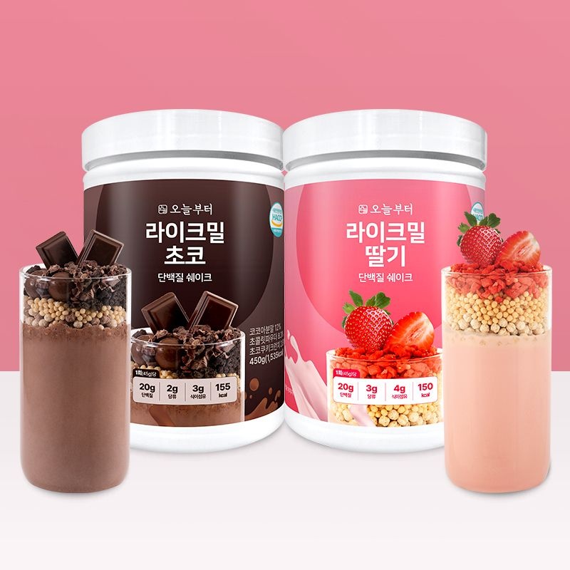 (1+1)오늘부터 라이크밀 단백질 쉐이크 2통 450g 다이어트 식사대용 프로틴 대용량