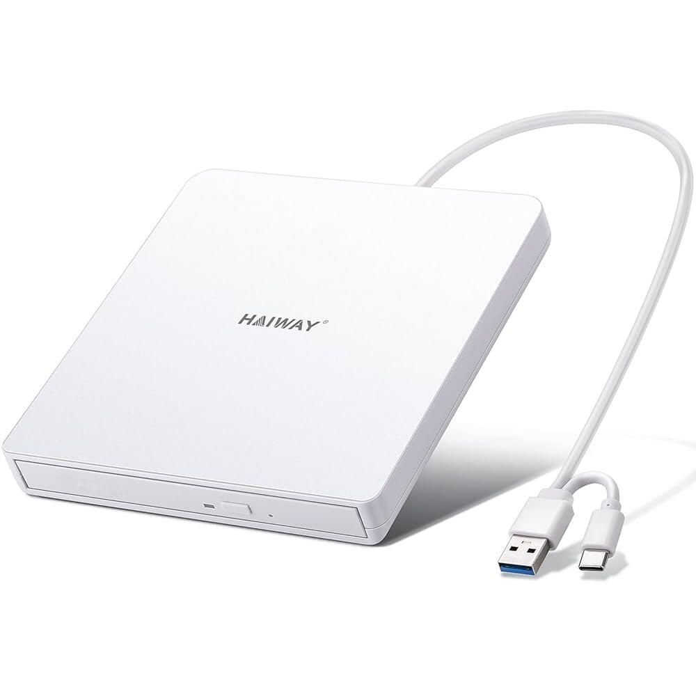 Haiway [해외] Haiway 외장 DVD 드라이브, USB 3.0 Type-C CD DVD 버너, 휴대용 +/-RW CD/DVD 광학 드라이브 슬림 CD ROM 리더 라이터 플레이어