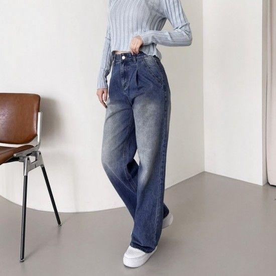 라이프커머스 (스타일하우스) 청바지 데님팬츠 워싱데님 여자 루나 와이드 핀턱 2JMM WSF2005