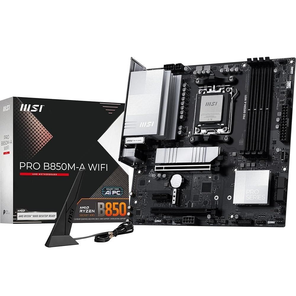 MSI [해외] MSI PRO B850M-A WiFi 마더보드, mATX - AMD Ryzen 9000/8000 / 7000 프로세서 지원, AM5 - DDR5 메모리 부스트 (8200+ MT/s OC), PCIe 5.0 x16