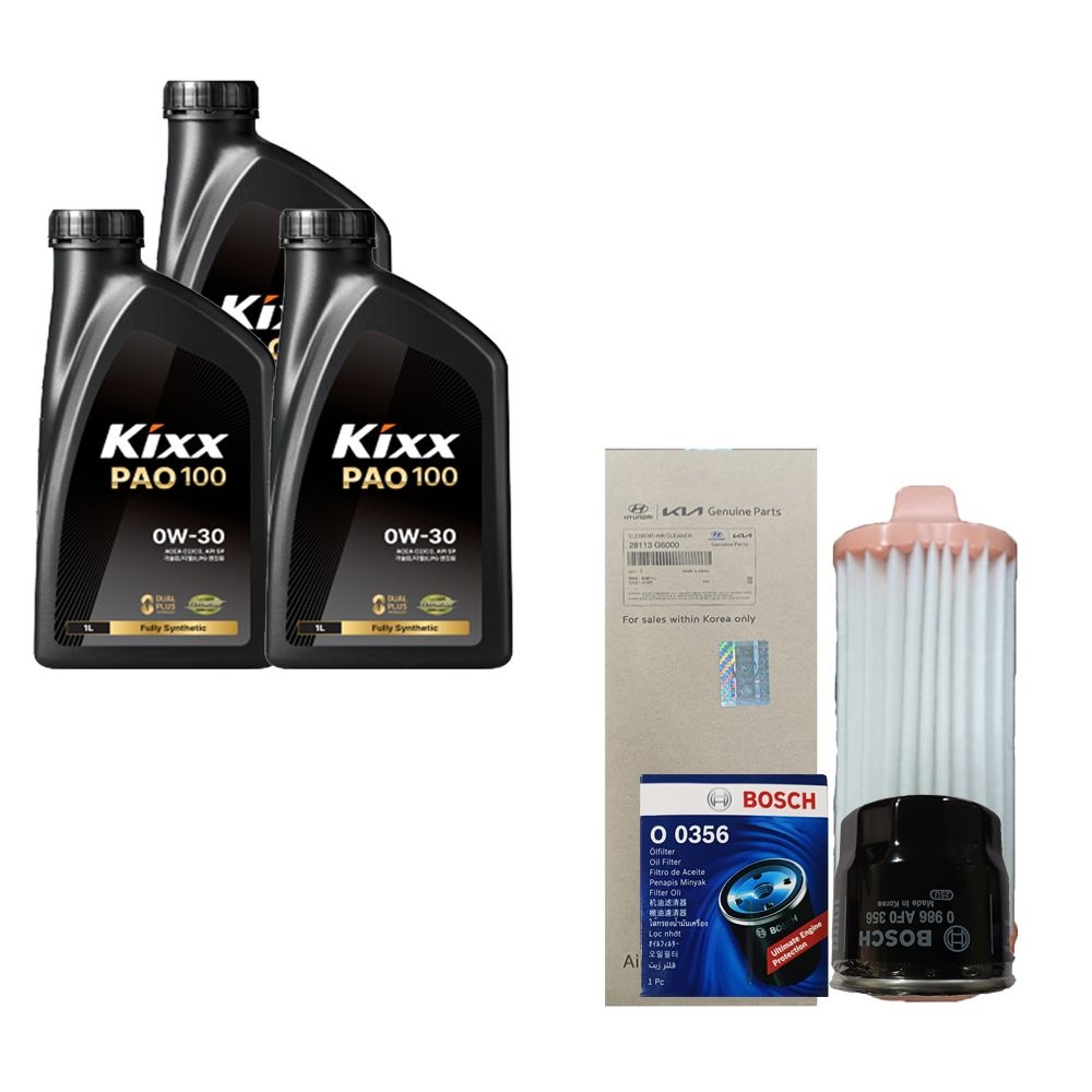 킥스 올뉴모닝 JA 가솔린 킥스 PAO100 0W30 3L 엔진오일 보쉬 필터 세트