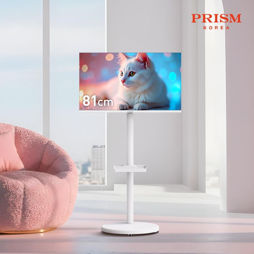 프리즘코리아 [10년보증] 프리즘 화이트 프리무빙 81cm(32인치) HD 구글 5.0 AI 스마트TV 삼탠바이미 이동형스탠드 CP32G5W+P1