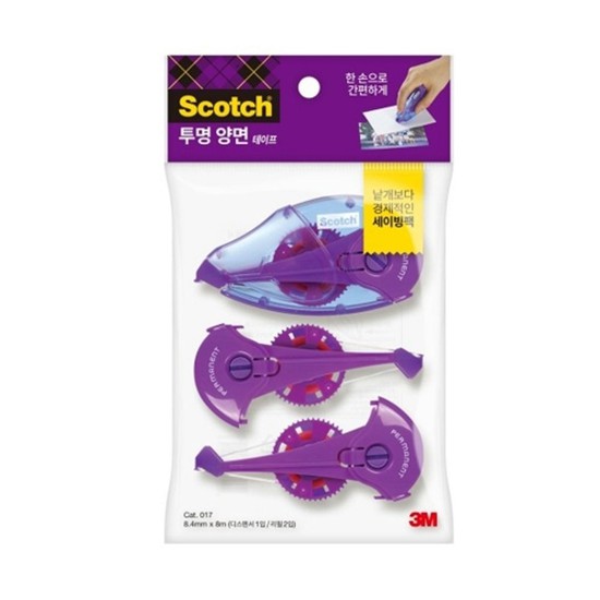 (3M) 스카치 투명양면테이프 017D 오피스팩 본품1+리필2/8.4mmx8m (1개) 자재
