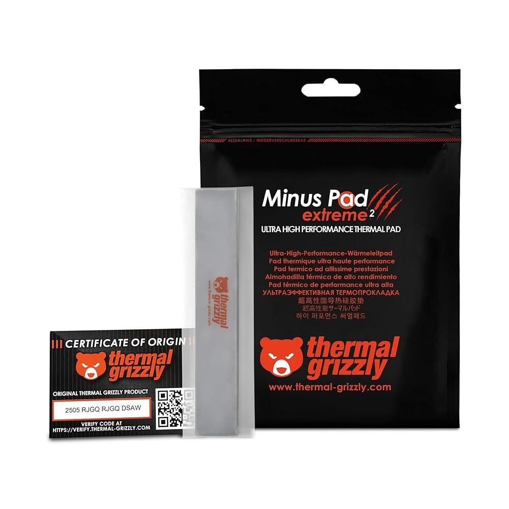 [해외] Thermal Grizzly Minus Pad Extreme 2 - 고성능 열 패드 120x20x1.0mm(2개) - 우수한 열 전도성, 비경화 - GPU, SSD, RAM, 게임 콘솔에