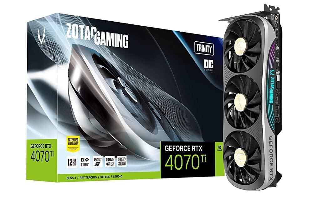 [해외] ZOTAC 게이밍 지포스 RTX 4070 Ti 트리니티 OC DLSS 3 12GB GDDR6X 192비트 21Gbps PCIE 4.0 게이밍 그래픽 카드 (ZT-D40710J-10P)