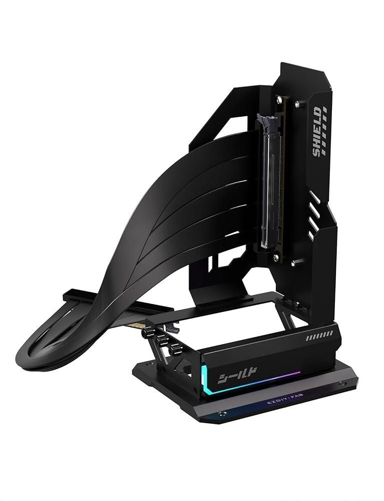 [해외] EZDIY-FAB Shield ARGB 업라이트 GPU 마운트, PCIe 5.0 라이저 케이블, 수직 GPU 브래킷 지원 RTX 50 시리즈, 20도 조절 가능한
