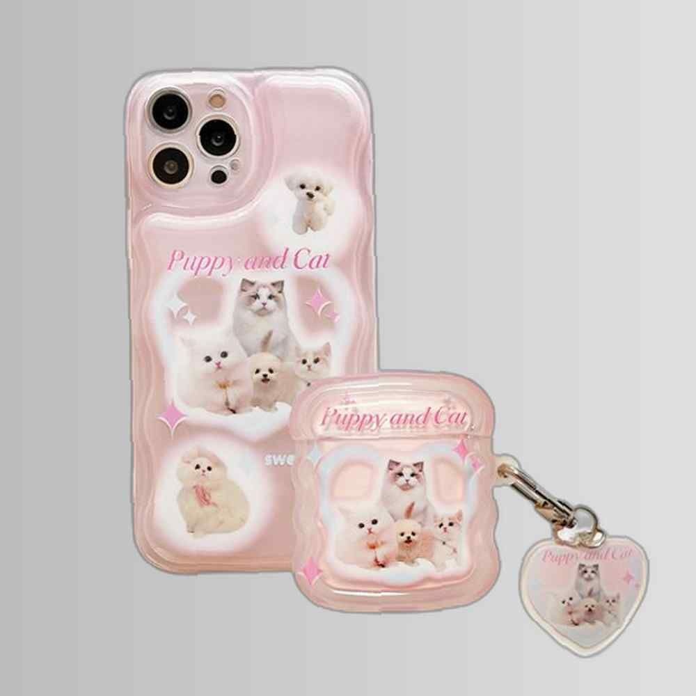 비오비 (아이폰+에어팟전용set)키치 퍼피앤캣 웨이브케이스 에어팟3세대 아이폰15케이스 에어팟프로2케이스 아이폰14케