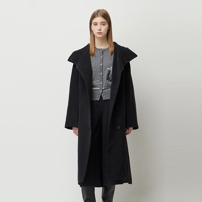 시슬리 본사 에코 롤란도 체크 하이넥 오버핏 코트_SACT52561DG 1133461