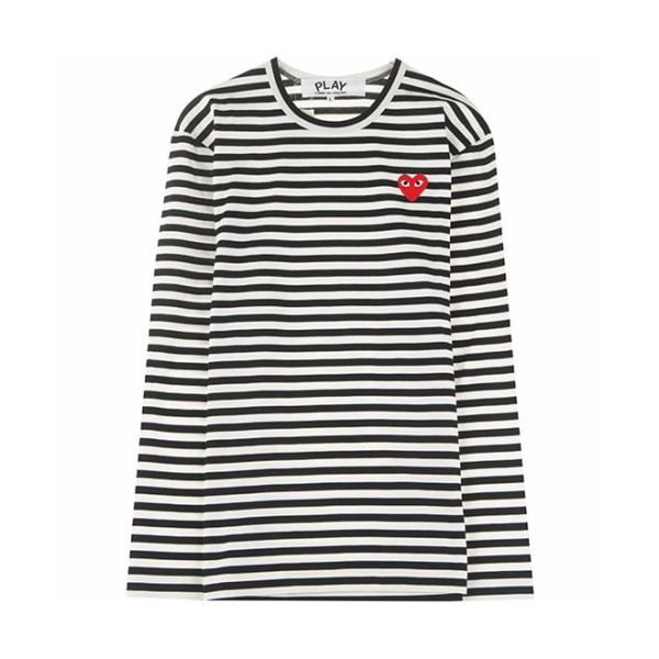 COMME DES GARCONS [꼼데가르송] AZ-T164-051-1 검흰 스트라이프 레드와펜 보더티 블랙 남성 긴팔 티셔츠 / TS
