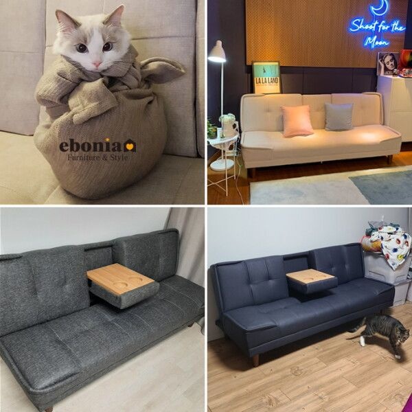 에보니아 [에보니아] #찐 리뷰! 국민 소파베드 리도 컵홀더 접이식 3인용 쇼파 반려동물 생활방수 이지클린