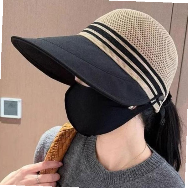 마스크걸이 넓은챙 니트 보닛햇 나들이 마스크걸이 목결림 통기성 선캡 보닛햇