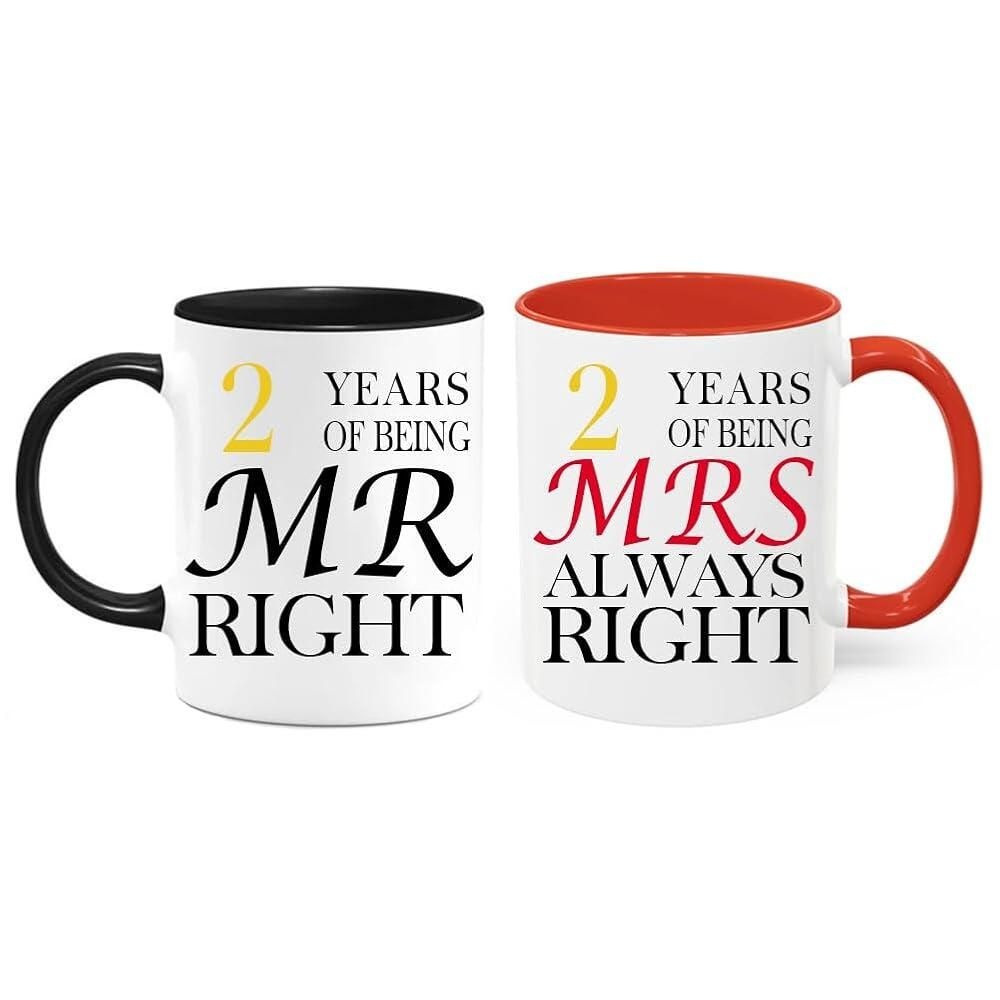 PEJAFAN [해외] PEJAFAN 2주년 기념 커피 머그 2개 세트, 커플, 부모, 조부모, 남성, 여성, 남편, 아내를 위한 2번째 결혼 기념일, 325ml(