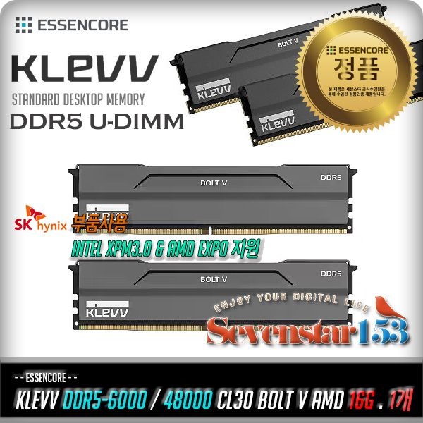 ESSENCORE KLEVV DDR5-6000 CL30 BOLT V AMD (16GB) / 벌크 Bulk ~7S153