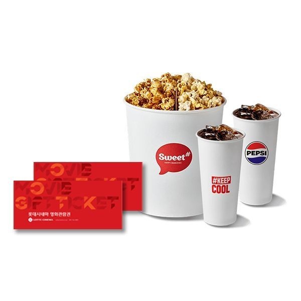 롯데시네마 2인 패키지 (2D 2인 관람권 1매+반반콤보 1매)