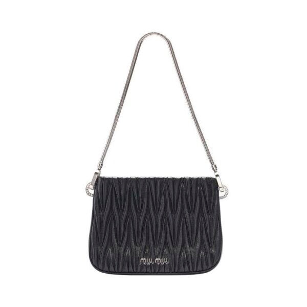 미우미우 [미우미우] [중고명품] 블랙 레더 마틀라세 쌔씨 여성 숄더백 5BA200 N88 F0002