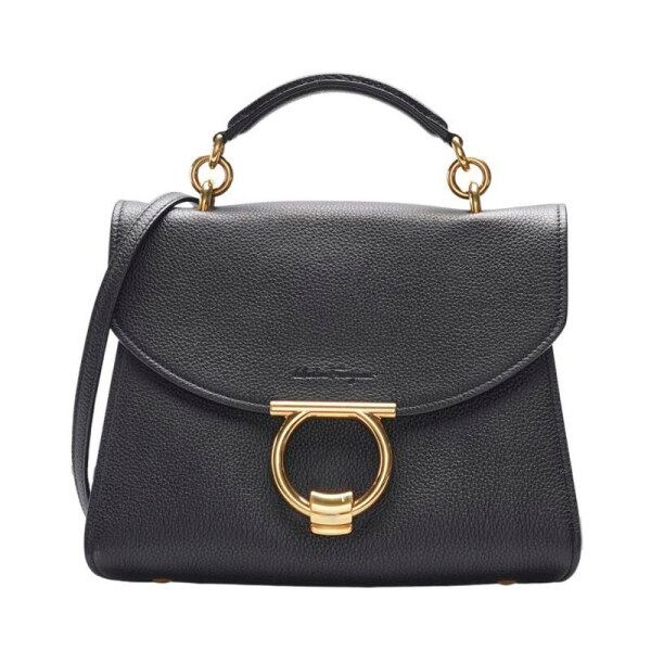 살바토레 페라가모 [살바토레 페라가모] [중고명품] 블랙 카프스킨 간치니 마고 탑 핸들 여성 토트백 21 H493