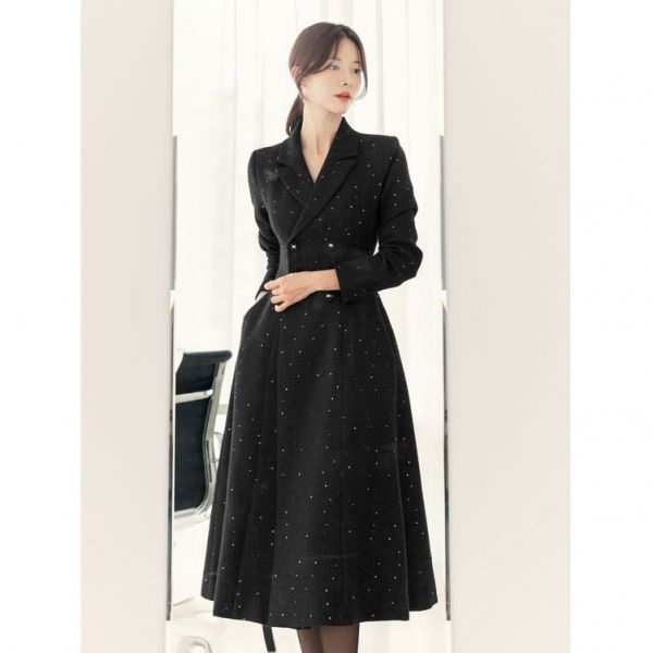 시크라인 크래신 테일러드 카라 스팽글 트위드 플레어 원피스 빅사이즈/오피스룩/하객룩 526882