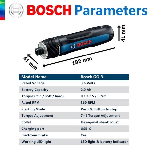 BOSCH GO 3 무선 드라이버 3.6V 리튬 이온 배터리 충전식