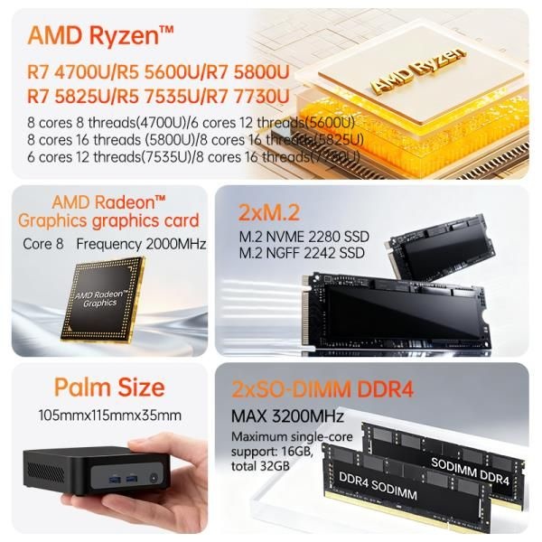 AMD Ryzen 7 5800U 미니 PC 8코어 16스레드, DDR4