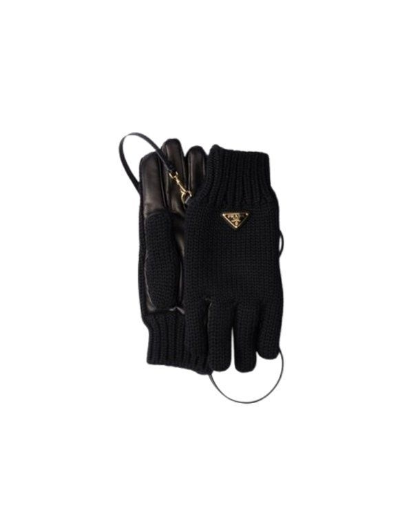 프라다 로고 울 나파레더 장갑 1GG189 2DZL F0002 블랙