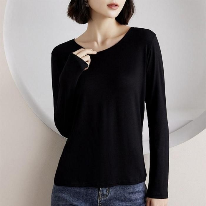 여성 긴팔 부드러운 상의 이너티 루나소이 기본 내복 무지티 티셔츠