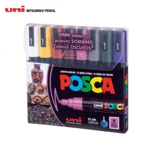 [생활의힘]유니 포스카 2.5mm 8색 다크컬러세트 PC-5M 8C DARKCOLOR 물번짐 냄새걱정 없는 선