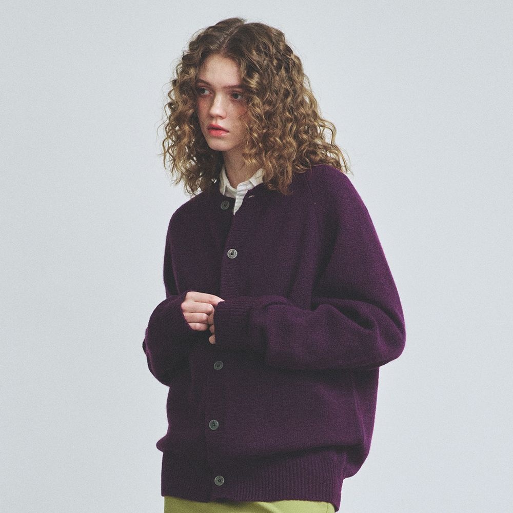 쉐기독 울 100% 라운드 가디건 PURPLE