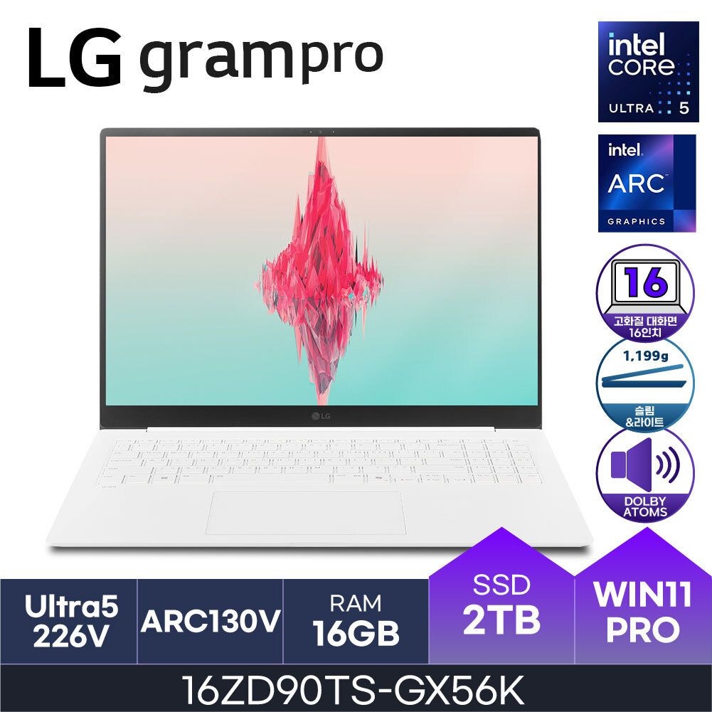 LG전자 LG 그램 프로16 16ZD90TS-GX56K 루나레이크 코어울트라5 Arc 130V WQXGA 16GB 2TB W11P - HMC