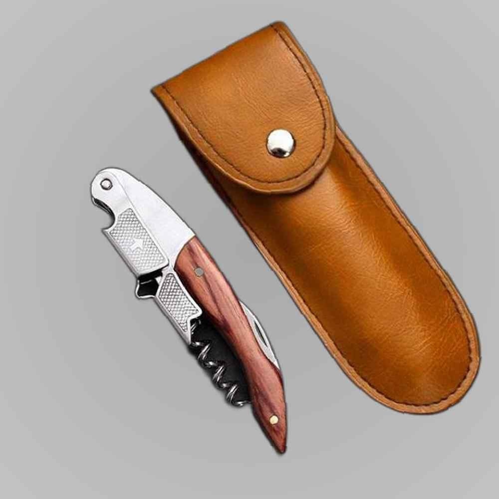 모과나무 원목손잡이 2단 와인오프너+가죽케이스 세트 원목 가죽케이스 선물용 오프너 스테인레스 이중나선 실