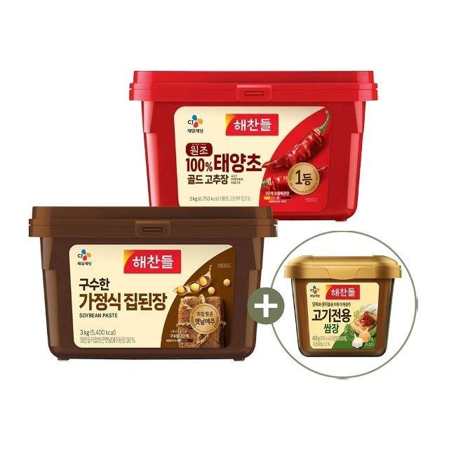 CJ제일제당 해찬들 원조 태양초 고추장 3kg x1개+구수한 집된장 3...